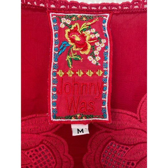 Johnny Was Red Crochet Lace Embroidered Eyelet Tunic in Red - Sz M - Picture 7 of 8